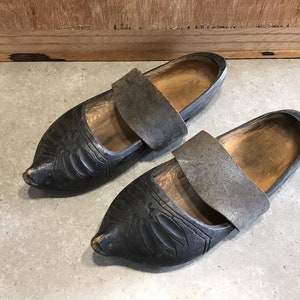 Antique French Wooden Clogs farmhouse shoes, 19th century footwear, rustic French farmhouse, home decor