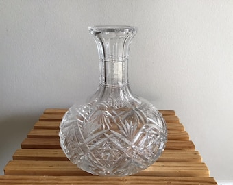 Vintage Crystal Decanter Bottle | Vintage Barware | Whisky | Scotch | Wide Bottom Glass Bottle Carafe, Zipper cut neck and diamond Pattern