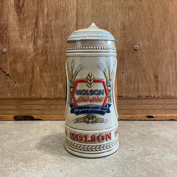 Chope à bière Molson vintage : chope à couvercle 200e anniversaire