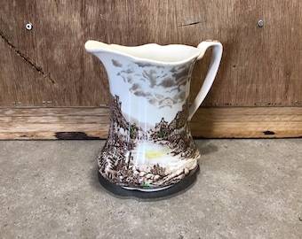 Vintage Johnson Bros China OLDE ENGLISH COUNTRYSIDE Pitcher, brown hand engraving