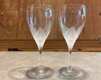 Vintage Mikasa Crystal Wine Glasses: Hand Blown Frosted Floral Stem, Set of 2