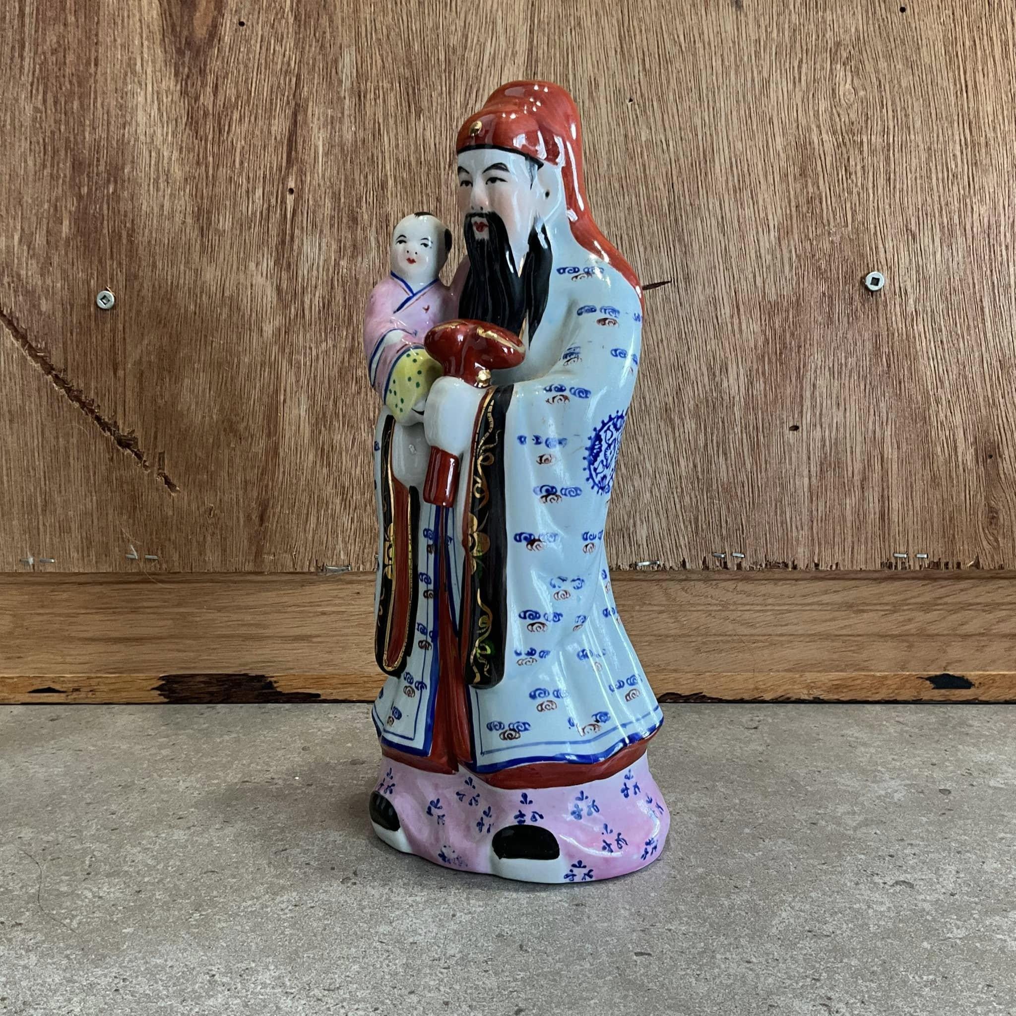 中国白磁 賢人 仙人 置物 24cm 中国の幸福と繁栄の神の手描きの磁器の置物 - Etsy 日本