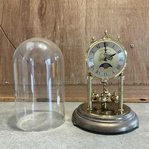 Vintage Duitse pendule met maan, vintage koepelvormige Duitse pendule, vintage klok
