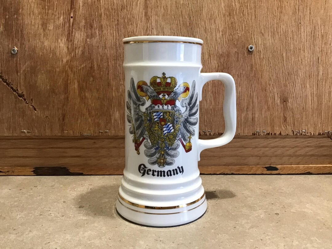 Vintage German Porcelain Beer Stein, Vintage Reutter Porzellan Coat of
