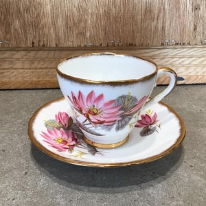 Vintage Salisbury Bone China Teacup and Saucer Big Pink Flowers Vintage English Bone China