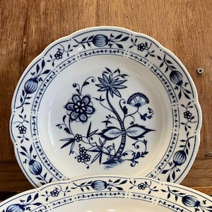 Blue and White Soup Pasta Plates Porcelain - GDR / KAHLA Stamp Set of 3 Dishwasher Safe