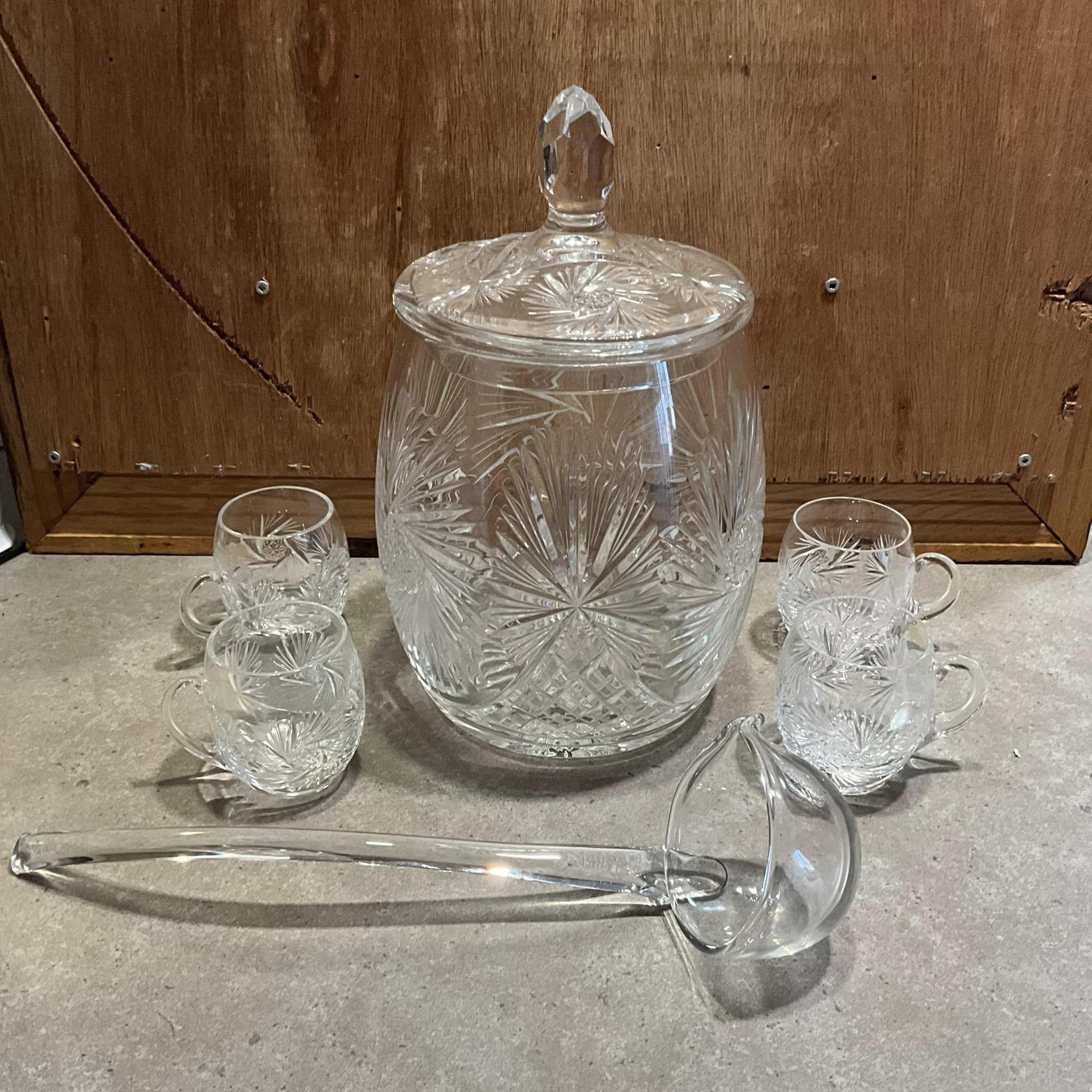 Vintage Crystal Pinwheel Punch Bowl With Lid and Ladle + 4 Cups - Etsy