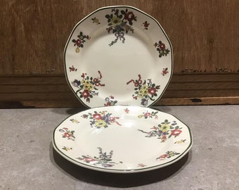 2 Old Leeds Sprays Royal Doulton  6.5” Salad or Bread Plates with Green Border Made in England