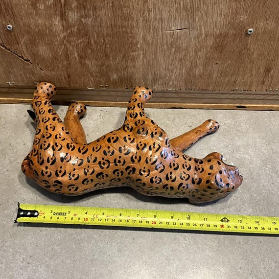 Vintage Leopard Sculpture Leather Wrapped Leopard Statue