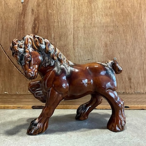 Vintage Large Brown Ceramic Horse Statue: Home Decor Figurine