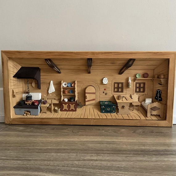 家具 Vintage 3D Wood ART Vintage German Erzgebirge 3d Wood Shadowbox Diorama Art Wall Decor
