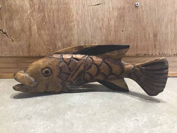 Vintage Hand Carved Wood Carving Fish Art Sculpture 11 Inches Tiki Bar  Decor -  Canada