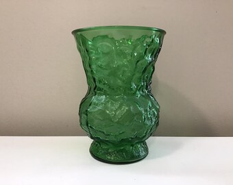 Vintage 60s Green Crinkle Glass Vase E O Brody Modern Mid Century Textured Planter Retro Boho Bohemian Flower Arrangement Centerpiece