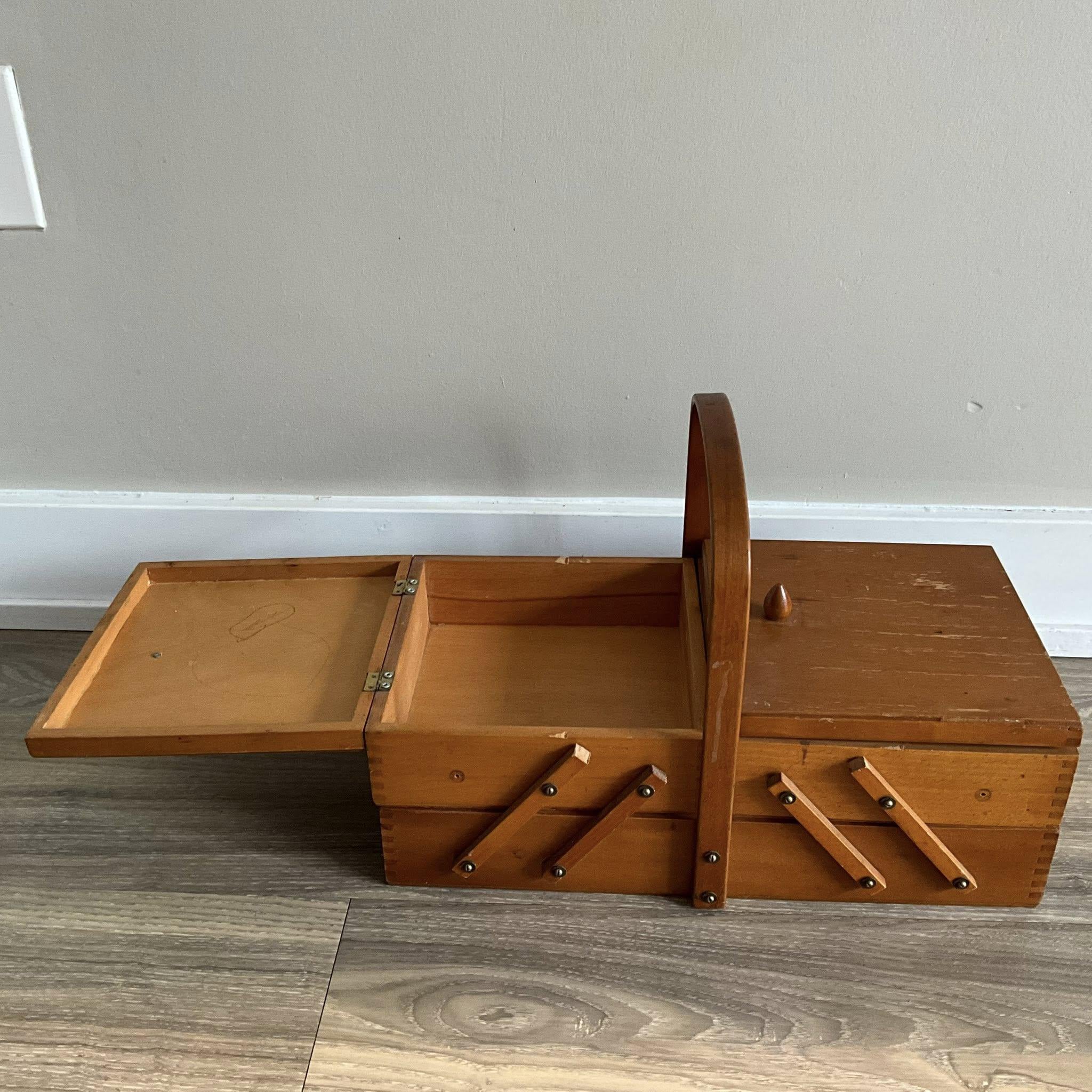 Vintage Accordion Sewing Box: Wooden Craft Supply Organizer - Etsy