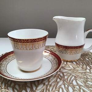 Vintage Royal Grafton Tea Set: Maroon Cup, Saucer & Creamer