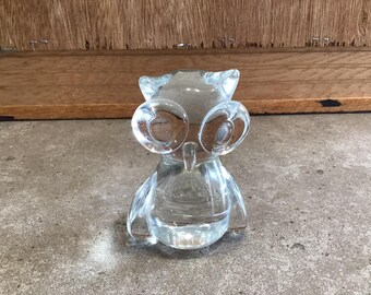 Vintage Crystal Owl Figurine Clear Glass Paperweight