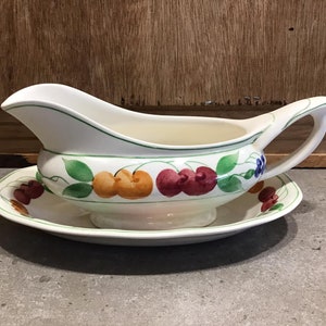 Vintage Royal Tudor Ware Gravy Boat: Cherry Grape Fruit Pattern