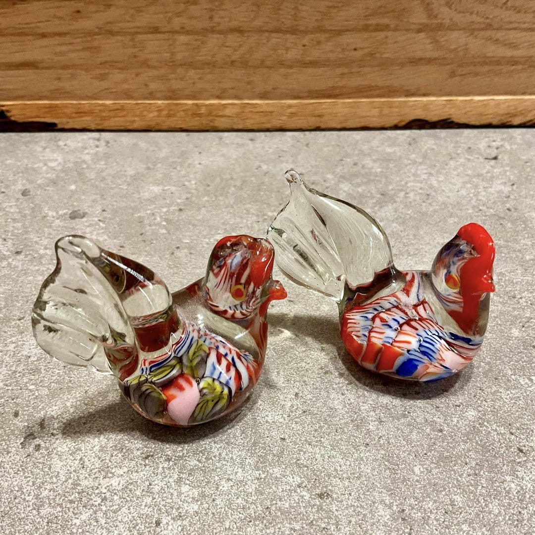 Vintage Murano Style Chicken Rooster Art Glass Figurines Paperweight ...