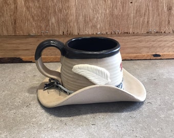 Tasse à café en forme de chapeau de cowboy, plume Western