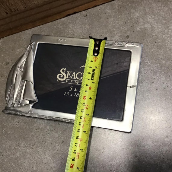 ヴィンテージ シーガル ピューター フォトフレーム：帆船デザイン、5x7