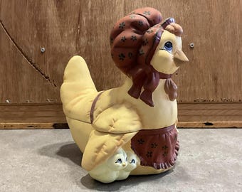 Tarro de galletas de cerámica vintage con forma de madre pato y cuatro patitos