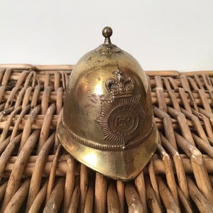 Vintage Bell, Gold toned metal ER Metropolitan Police Helmet Shaped Collectible Bell Made in England.