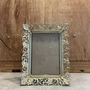 Vintage metal filigree frame, ornate gold metal frame