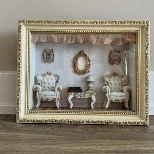 Vintage 3D Victorian Framed Diorama Shadow Box Foyer Scene | Victorian Living Room Wall Art | Fireplace Decor | Wall Hanging