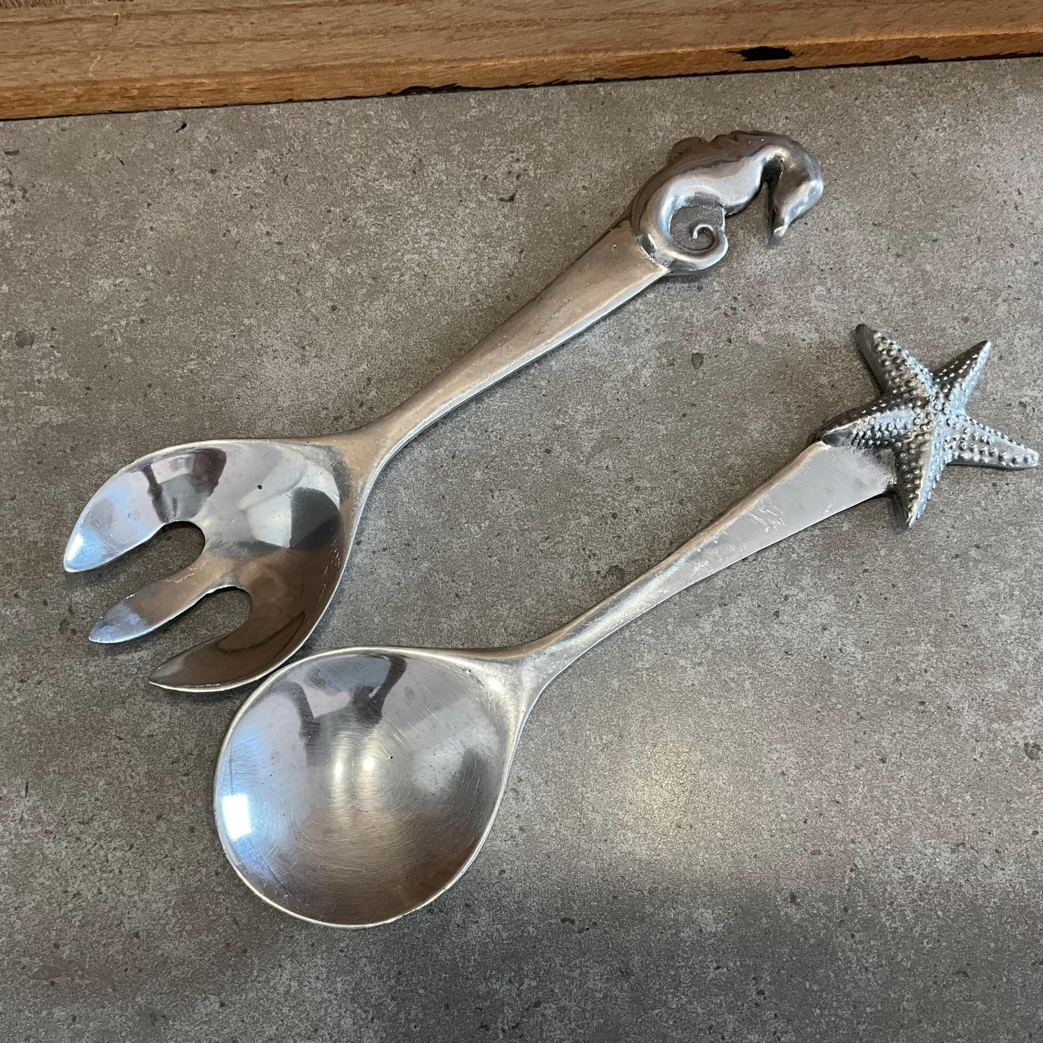 Vintage Mariposa Serving Forks, Ocean Theme Salad Servers, 11