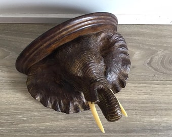 Elephant Head Sculpture Wall Shelf Resin