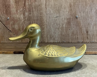 Vintage Brass Duck Figurine Mallard Bird Paperweight 10.5" long