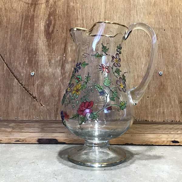 Footed Glass Pitcher Etsy