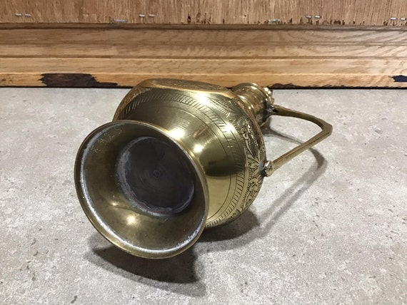 Antique Indian Brass Teapot decor With Hinged Lid 10 Tall