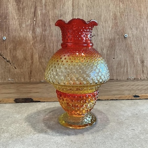 Vintage Kanawha Amberina Hobnail Glass Fairy Lamp/Candle Holder Crimped