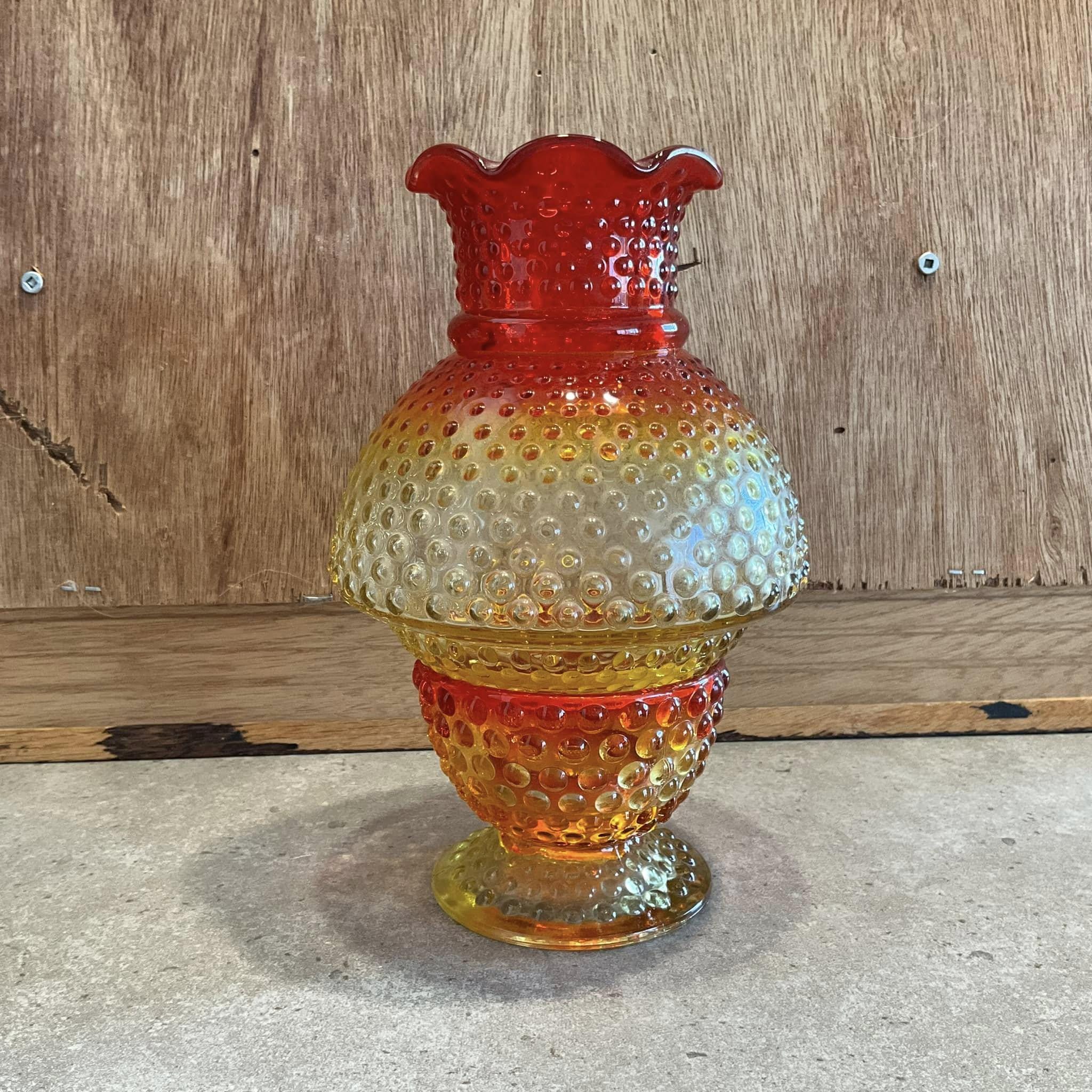 Vintage Kanawha Amberina Hobnail Glass Fairy Lamp/candle Holder