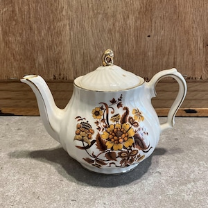 Vintage kleine Sadler-theepot ivoor met bruin/gele bloemen, gemaakt in Engeland