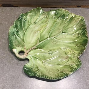 Leaf Lettuce Cabbage Portugal Pottery Plate 12&quot; x 12&quot;