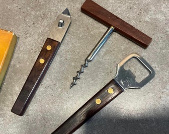 レトロバーセット：ヴィンテージコルク抜き、ボトル＆缶切り、3個