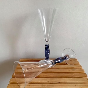 Set of 2 Crystal Champagne glasses with Blue Stem, Crystal Toasting Flutes, Champagne Flutes, Giftware, Wedding Flutes