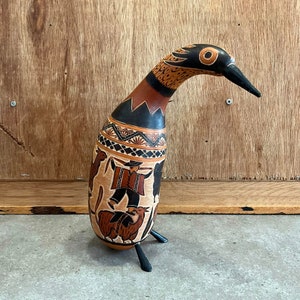 Handmade Gourd Bird Ornaments 10&quot;H from Peru, Decorative Gourd Bird &quot;Peruvian Bird&quot;, Peruvian folk art, Hand carved Gourd Sculpture Ornament