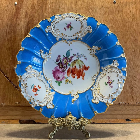 マイセン ゴールドギルト コバルト キャビネットプレート 六ツ花 1級品