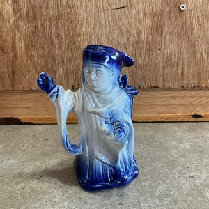 Vintage Staffordshire Figural Creamer, Portia, Burleigh Ironstone, Blue and White, Made in England