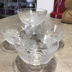 Vintage Clear with Frosted Roses Round Small Glass Bowls