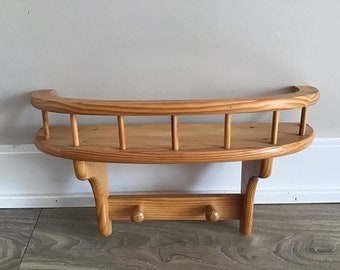 Vintage Wood Hanging Wall Shelf with/ Spindle Guardrail