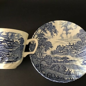 Vintage Blue Ridgway Ceramic Ironstone Staffordshire England Tea cup and saucer set
