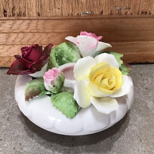 Vintage Royal Doulton Bone China Candle Holder Flowers Roses Made in England