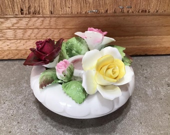 Vintage Royal Doulton Bone China Candle Holder Flowers Roses Made in England