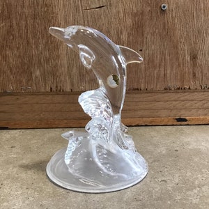 Vintage Lead Crystal Dolphin Figurine: Jumping Sea Life Statue