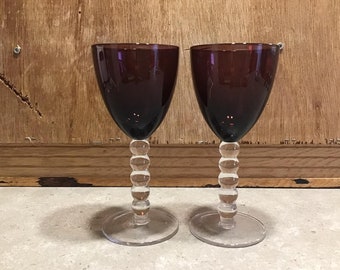 2 verres à vin améthyste avec tige claire à 5 bulles, verres à pied, décoration moderne pour la maison, verrerie, idée cadeau