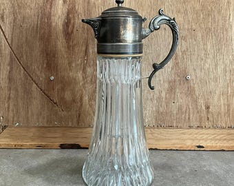 Vintage Italian Silver-Plated & Cut Glass Claret Jug – Mid-Century Modern Wine Decanter/Pitcher